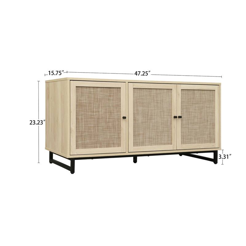 Accent Storage Cabinet With Doors And Shelves, Sideboard Wood Buffet Cabinet, Adjustable Interior Shelves and Cane Doors