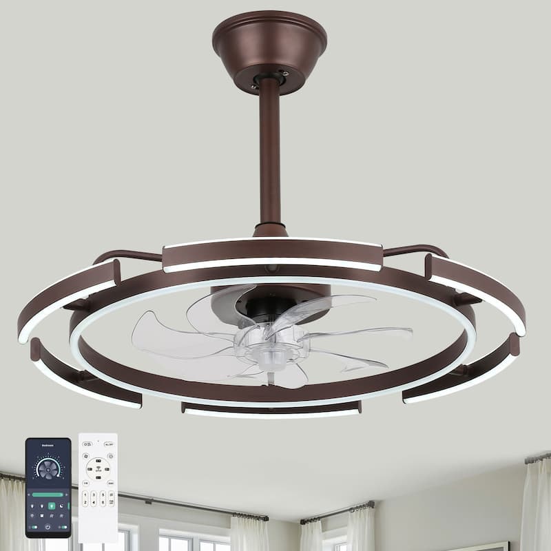 Oaks Aura DeClue 24in. 6 DIY-Shape Smart Ceiling Fan with Light,Cyberpunk Futuristic 6-Speed Quiet Ceiling Fan w/ Remote - Coffee