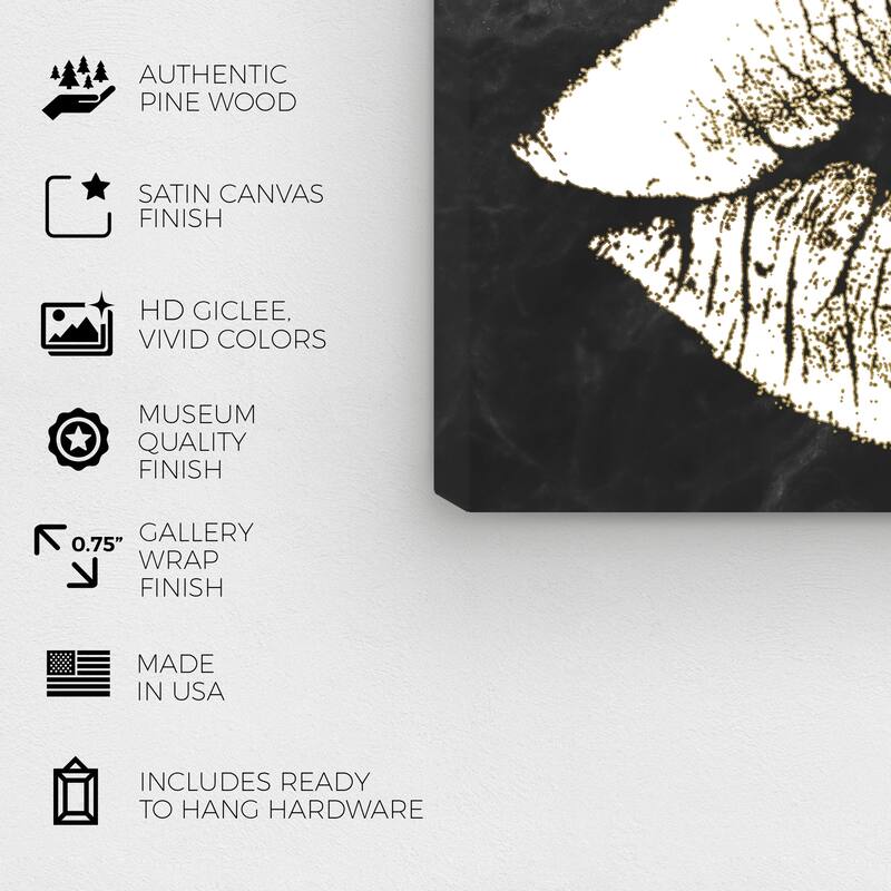 Wynwood Studio Fashion and Glam Solid Kiss Onyx Gold Line White and Glam Wall Art Canvas Print