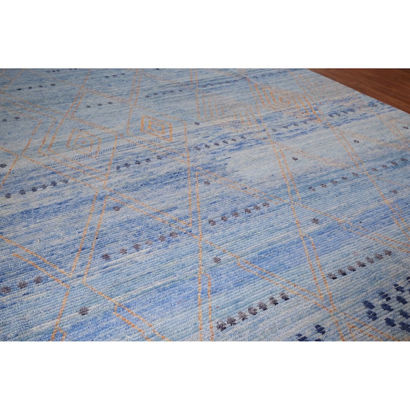 Blue Moroccan Oriental Large Area Rug Handmade Wool Carpet - 9'9" x 14'10"