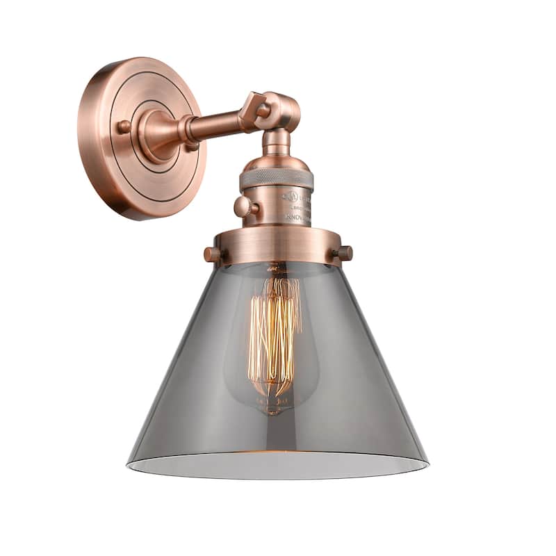 Innovations Lighting Large Cone Single Light 10" Tall Bathroom Sconce - Antique Copper / Smoked