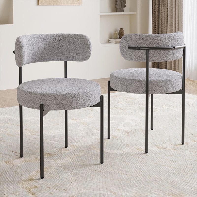 Set of 4 Mid-Century Modern Round Upholstered Dining Chairs - Black,Gray