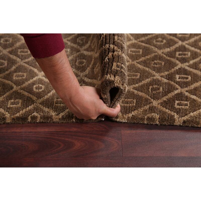 Vegetable Dye Trellis Nepalese Oriental Area Rug Handmade Wool Carpet - 6'1" x 9'0"