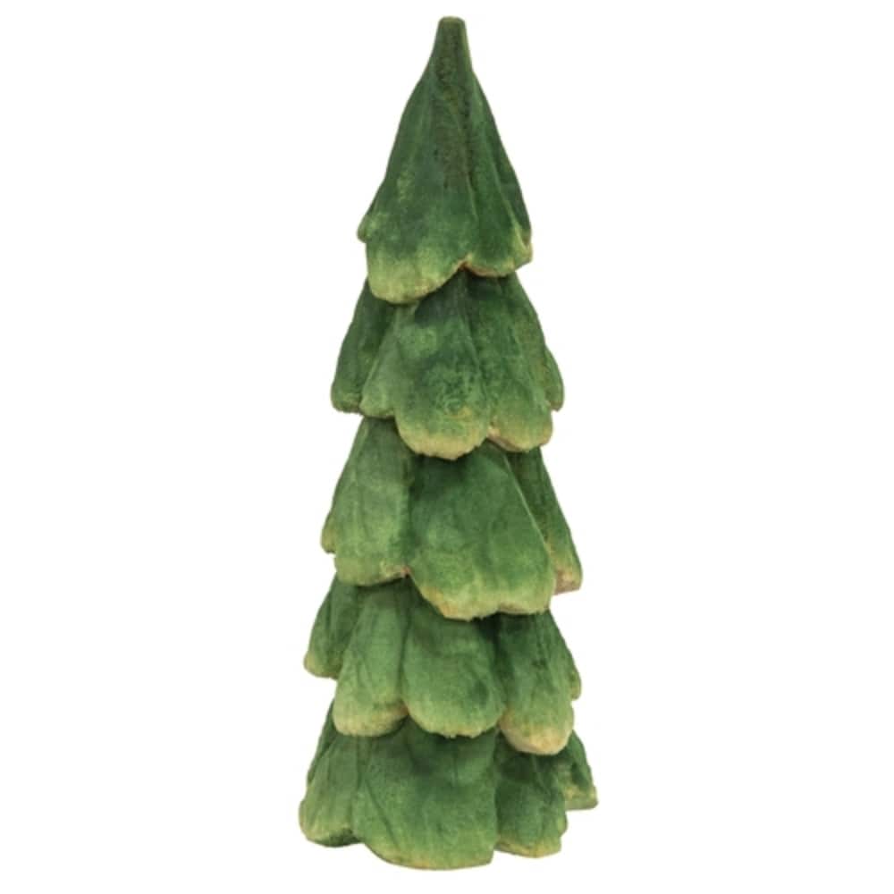 8” Green Wood Carved Christmas Tree Decoration Tabletop Accent Winter Holiday Decor - 8" H x 3" Dia