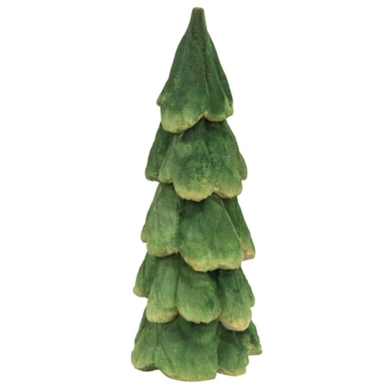 8” Green Wood Carved Christmas Tree Decoration Tabletop Accent Winter Holiday Decor - 8" H x 3" Dia