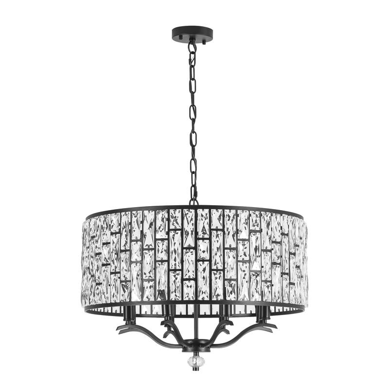 8-Light Modern Glam Black Faceted Crystal Chandelier with Cylinder Drum Shade for Dining Room, Living Room