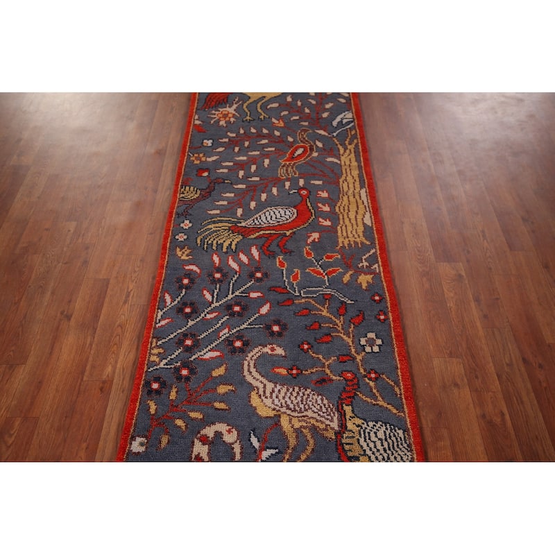 Animals Design Ziegler Indian Runner Rug Hand-Knotted Wool Carpet - 2'5"x 8'0"