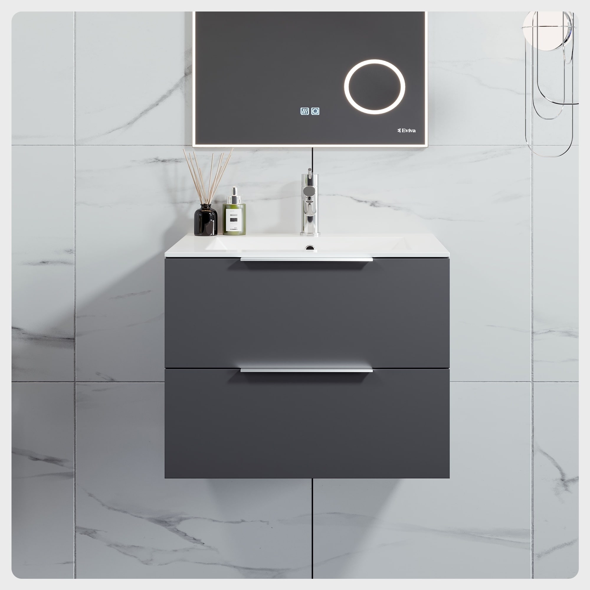 Eviva Deluxe 32 in. W x 18 in. D x 34 in. H Single Freestanding Bath Vanity in Gray with White Porcelain Integrated Sink Top Eviva Deluxe 32 in. W x 18 in. D x 34 in. H Single Freestanding Bath Vanity in Gray with White Porcelain Integrated Sink Top