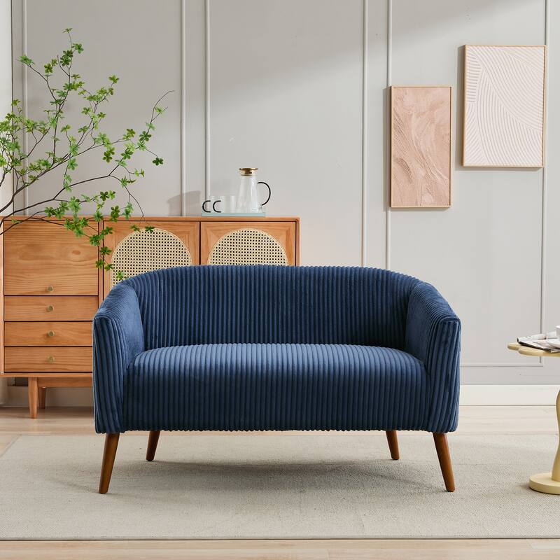 Upholstered 2-Seater Accent Sofa, Recliner Sofa with Wood Frame, Stripe Loveseat Couch Sofa with Wooden Legs