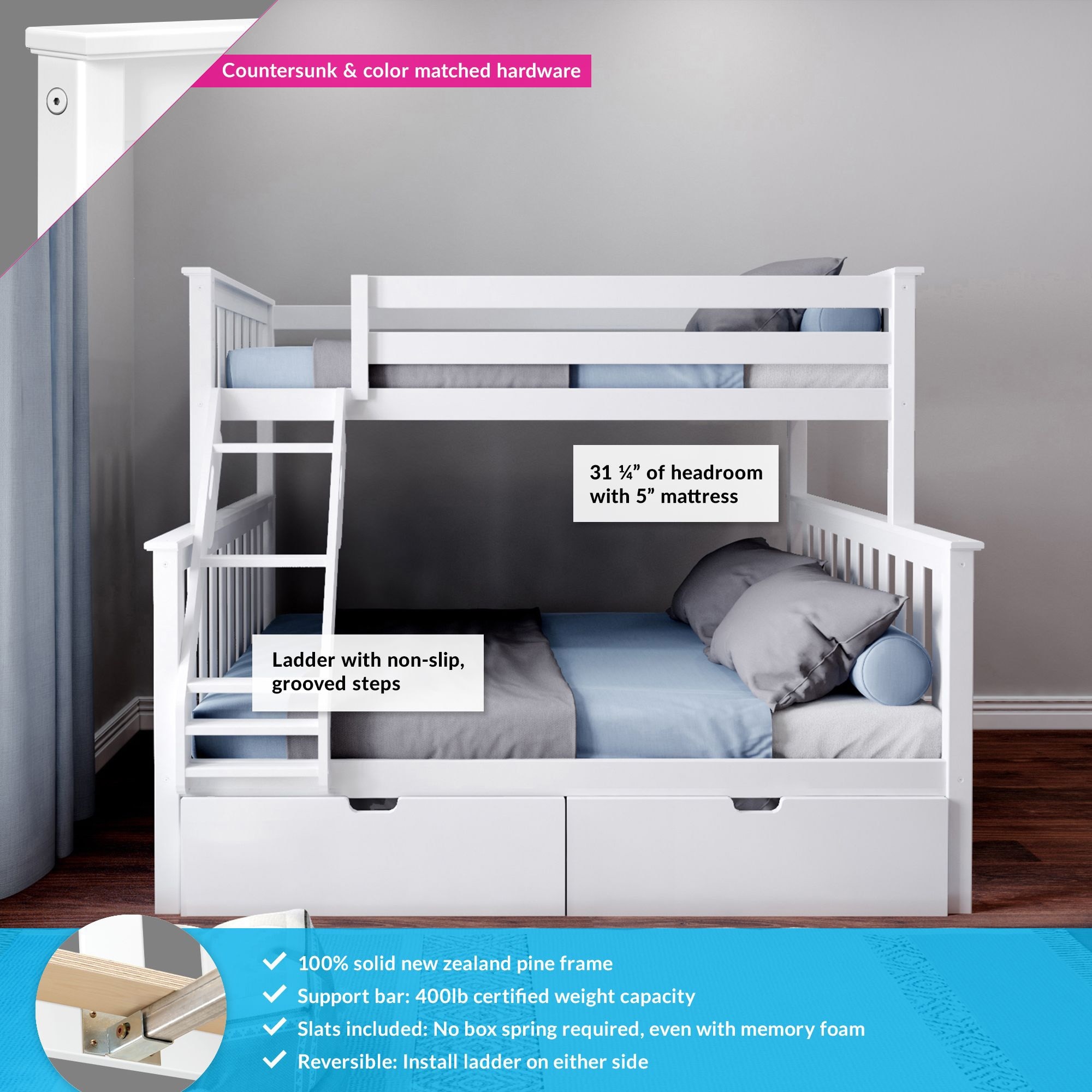Max and Lily Twin over Full Bunk Bed with Under Bed Storage