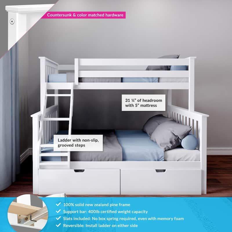 Max and Lily Twin over Full Bunk Bed with Under Bed Storage Drawers