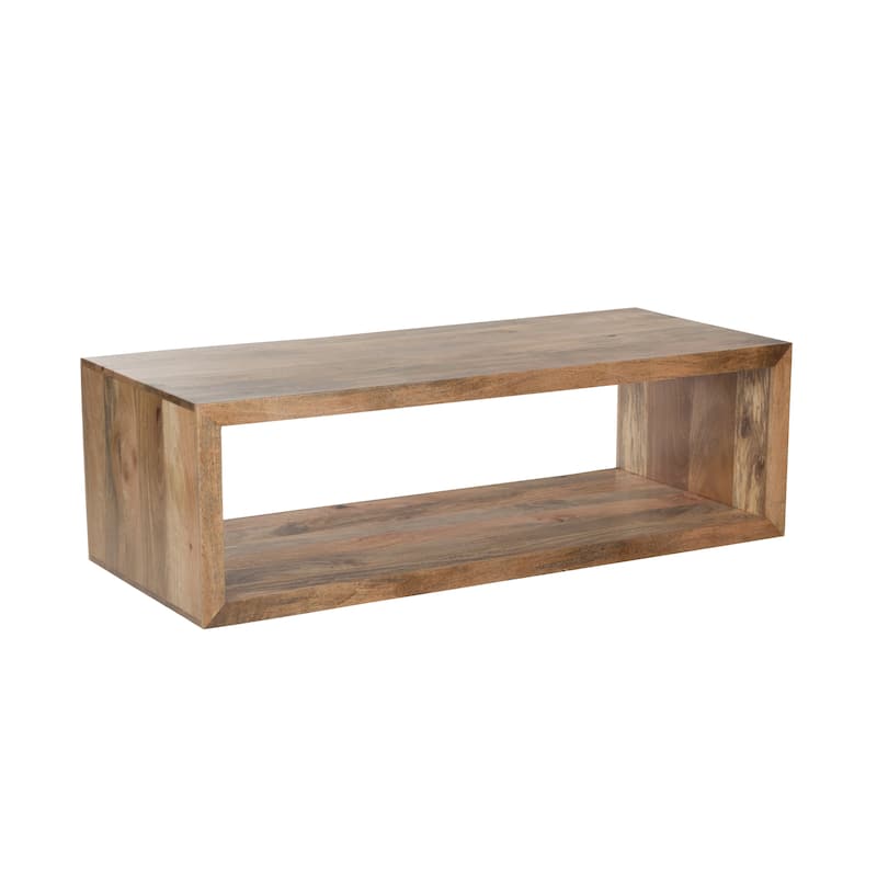 Modern Rectangular Mango Wood Coffee Table with Open Shelf - 57" Wide, Natural Finish