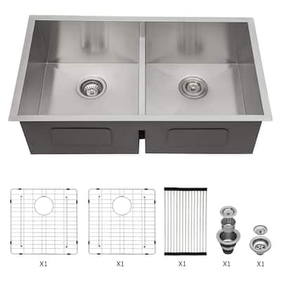 Undermount Double Bowl(50/50) Kitchen Sink 16 Gauge with Two 10" Deep Basin