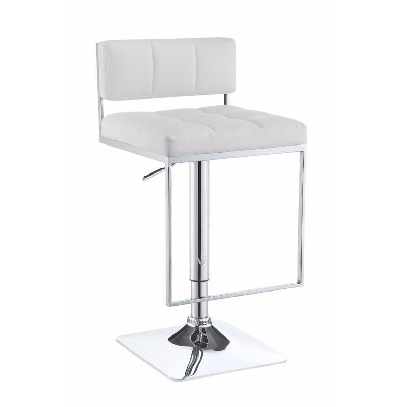 Adjustable Modern Metal Bar Stool, White & Silver - 33 H x 18.75 W x 17 L Inches - White And Silver