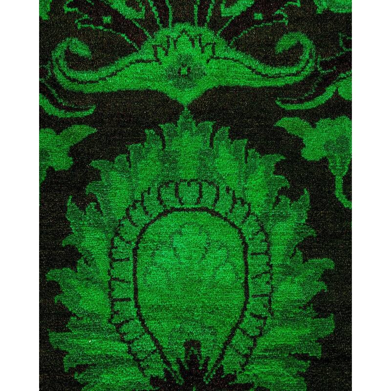 Overton Hand Knotted Wool Vintage Inspired Modern Contemporary Overdyed Green Area Rug - 8' 2" x 10' 9"
