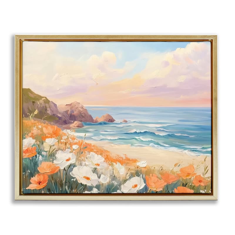 Stupell Poppies by Beach Bay Framed Floater Canvas Wall Art Design By Arlington Prints - 21 x 17 - Gold