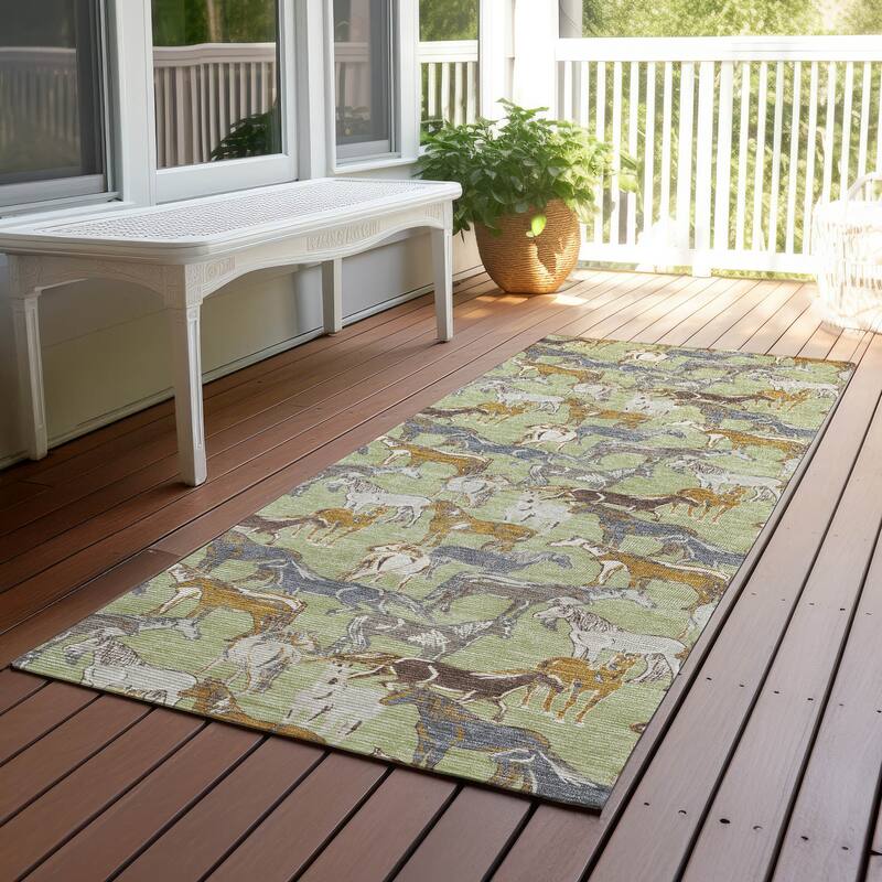 Machine Washable Indoor/ Outdoor Horse Herd Chantille Rug - Aloe - 2'3" x 7'6"