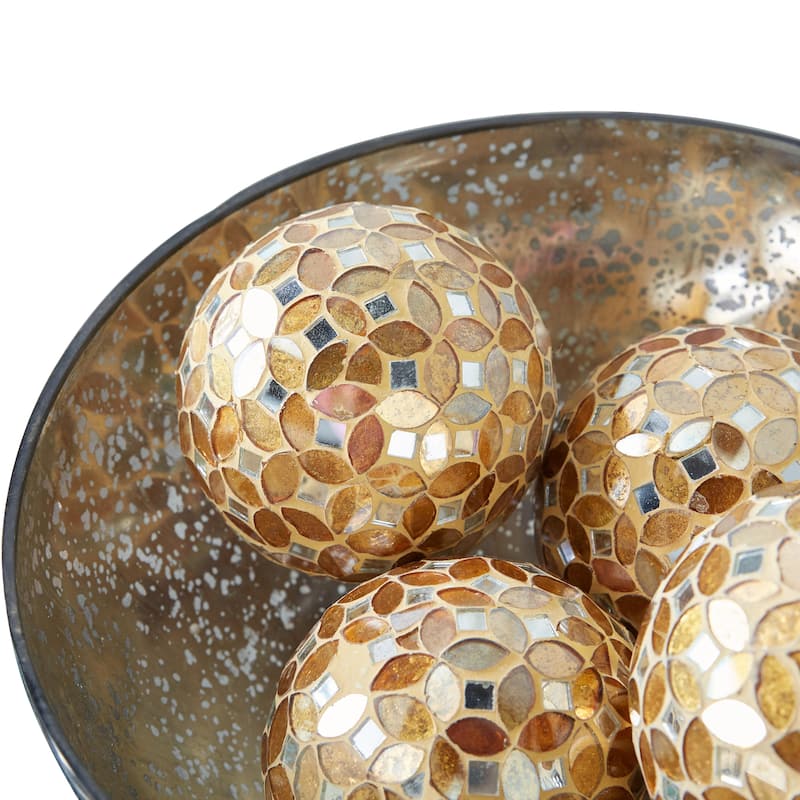 Glass Handmade Mosaic Decorative Orbs & Vase Filler - Set of 4 White or Gold - Roche River Decor