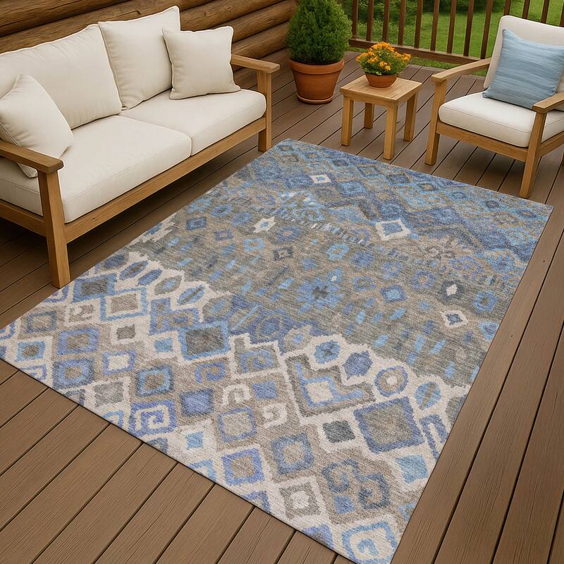 Machine Washable Indoor/ Outdoor Boho Moroccan Chantille Rug
