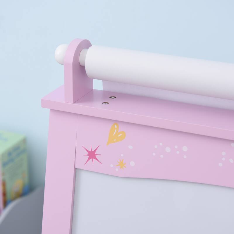 Qaba 3 In 1 Kids Wooden Art Easel with Paper Double-Sided Chalkboard & Whiteboard with Storage for Age 3 Years+, Pink