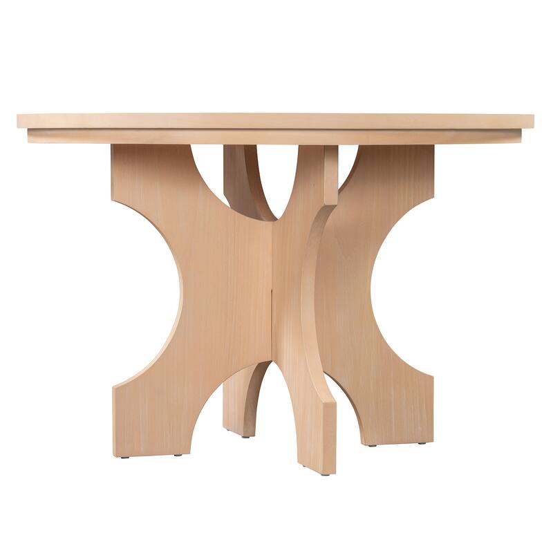 Roomfitters Round Pedestal Dining Table Set, 3 Upholstered Chairs, Curved Bench, 5-Piece Kitchen Furniture