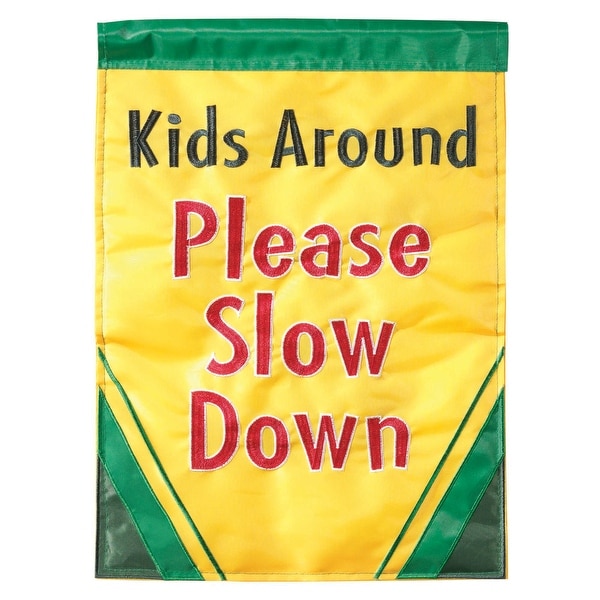 Green and Yellow "Please Slow Down" Rectangular Garden Flag 42" x 29" - N/A