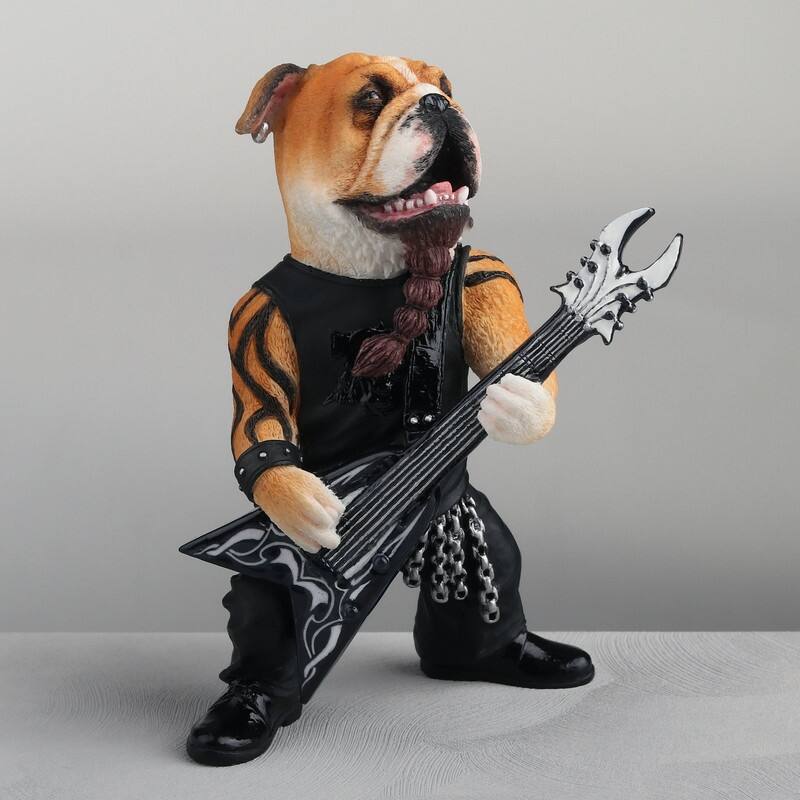 4.72 inches Height Polyresin Braided Djinn Bulldog Guitarist Multicolor Finish Figurine