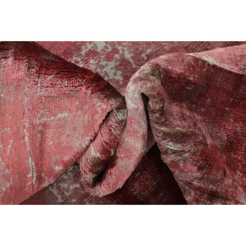 Hand Knotted Oriental Viscose Silk Carpet Modern Abstract Pink Abstract Area Rug - 8' 0'' X 5' 5''