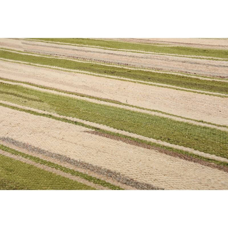 LoomBloom Beige Hand Loomed Contemporary Stripe Wool Oriental Area Rug - 5' 3'' x 7' 7''