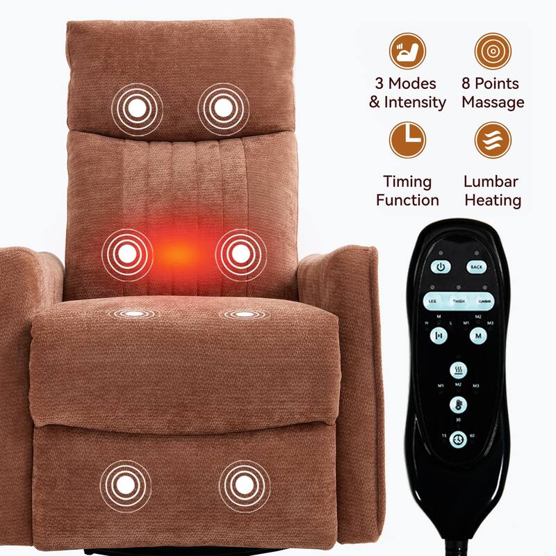 Fabric Recliner Chair with Massage Heat Rocker and 360 Degree Swivel