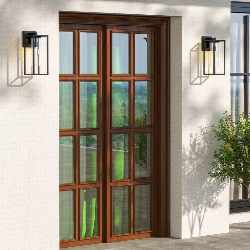 2 Pack Outdoor Wall Lights, Outdoor Wall Lantern with Glass Shade - 6.25"W x 8.05"D x 15.75"H - Black-M