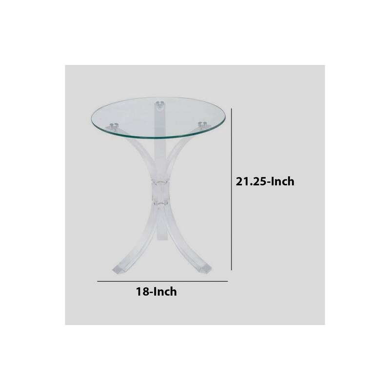18 in. Clear Round Glass End Table, Sturdy Build End Side Table for Living Rooms