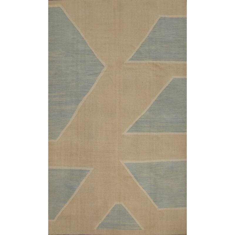 Hand Woven Oriental 100% Wool Carpet Southwestern Modern Beige & Ivories Kilim Area Rug - 9' 9'' X 6' 6''