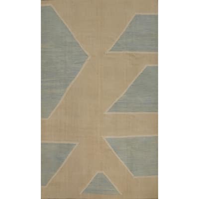 Hand Woven Oriental 100% Wool Carpet Southwestern Modern Beige & Ivories Kilim Area Rug - 9' 9'' X 6' 6''