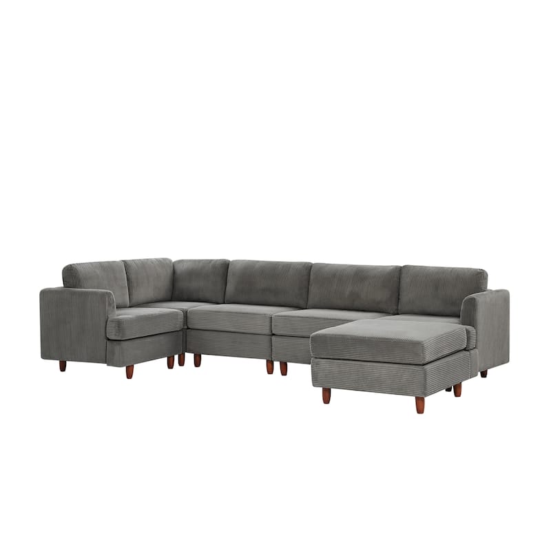95.6" 6-Seater Modular Corduroy Sectional Sofa with Convertible Sleeper