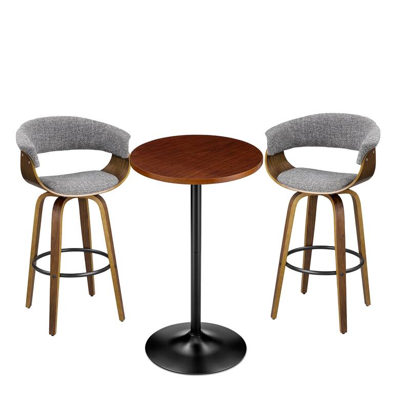 Glitzhome Set of 3 Leatherette Adjustable Swivel Bar Stool Pub Table Set