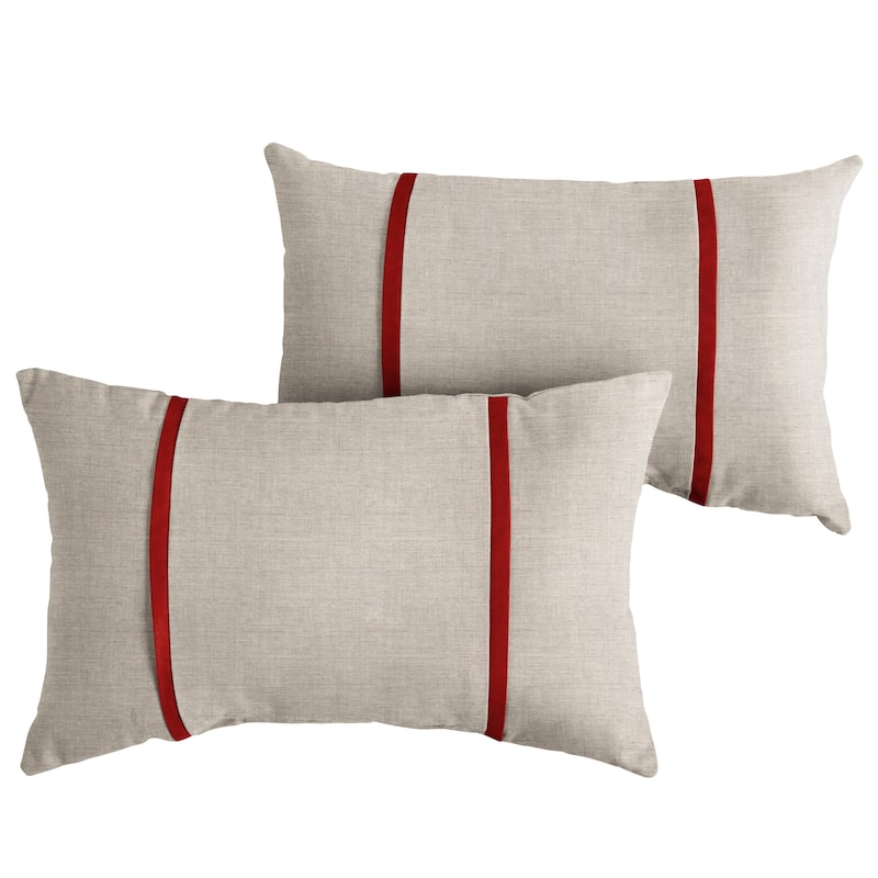 Sorra Home Sunbrella Outdoor Double Petite Flange Pillow Set of 2 - Sunbrella - Cast Silver/Canvas Jockey Red - 16 in H x 26 in W x 6 in D