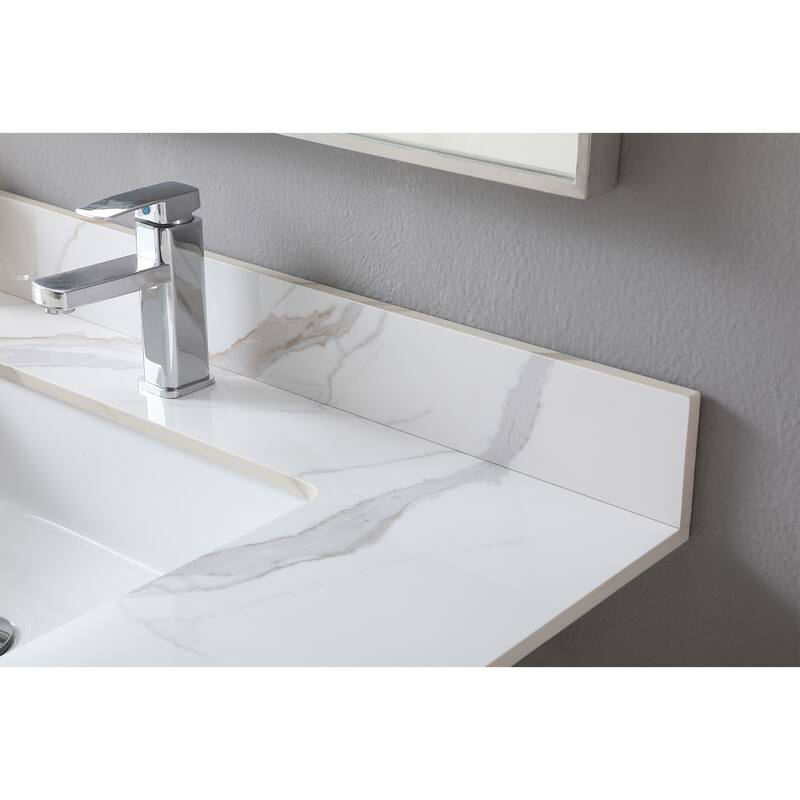 37" Bathroom Vanity Top Stone Carrara Gold Tops with Undermount Ceramic Sink Single Faucet Hole