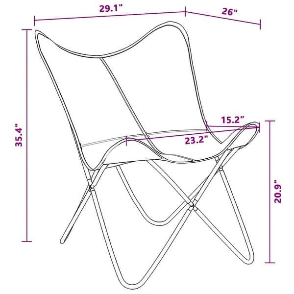 dimension image slide 0 of 2, vidaXL Butterfly Chair, Goat Leather, 26 x 29.1 x 35.4 Inches, Brown - 29.1" x 26" x 35.4"