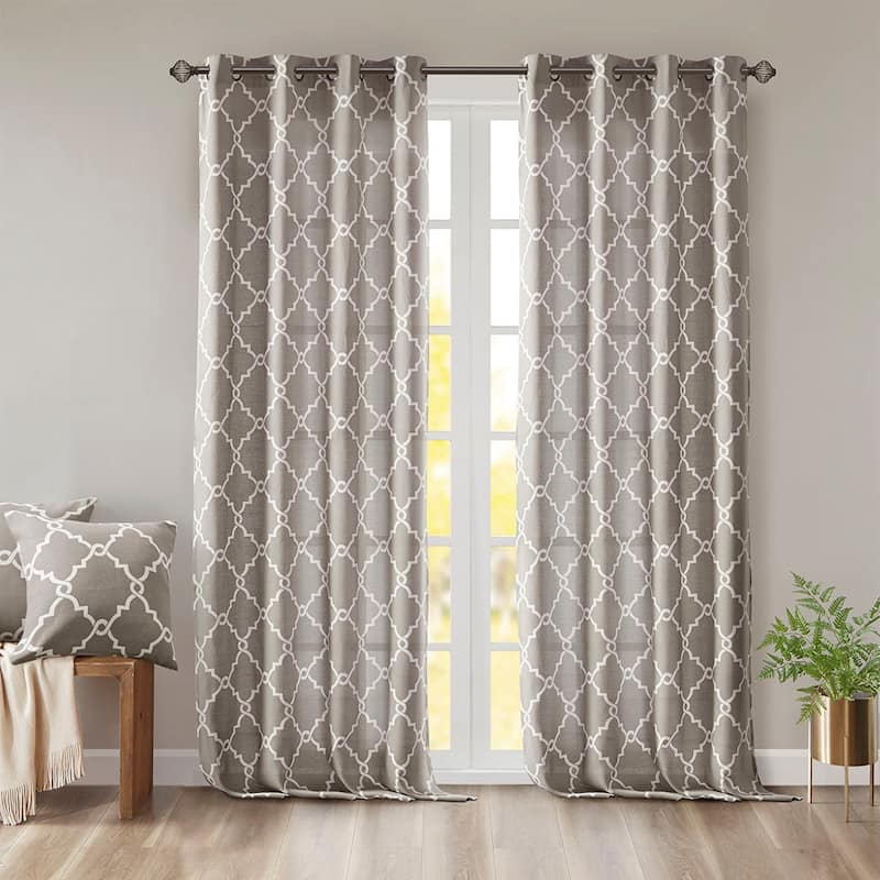 Fretwork Print Grommet Top Window Curtain Panel(Only 1 Pc Panel)