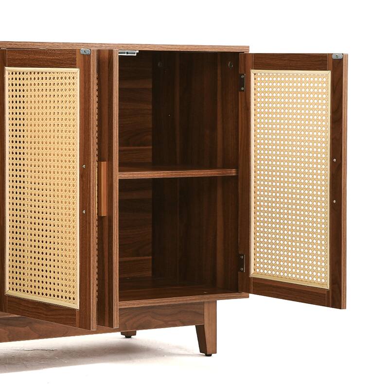 Wood TV Stand for up to 60" TVs with Four Rottan Doors