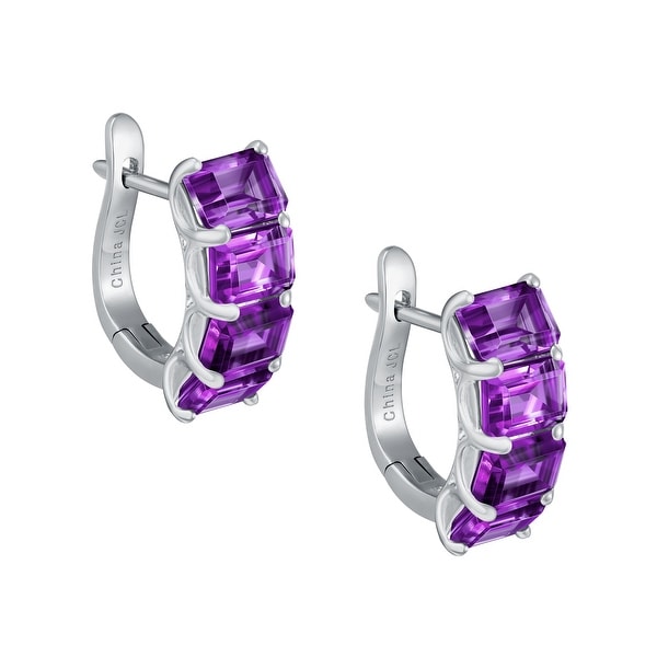 4-Stone Emerald Cut Gemstone Huggie Earrings Ring, Sterling Silver. Opens flyout.