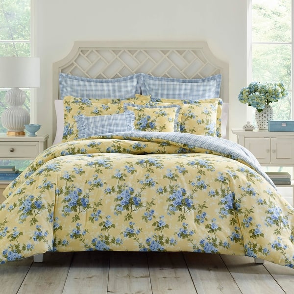 Laura Ashley Cassidy Floral Yellow Cotton Comforter Bonus Set - King - 7 Piece