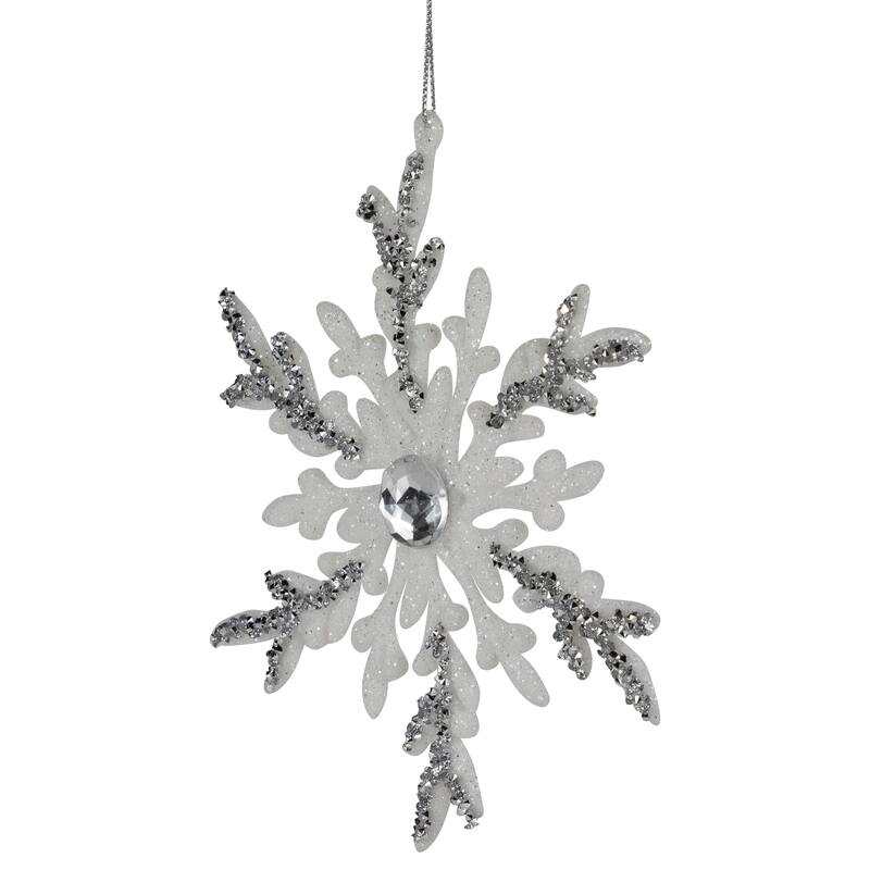 Glitter Snowflakes Christmas Ornaments - 6" - White and Silver - 4ct