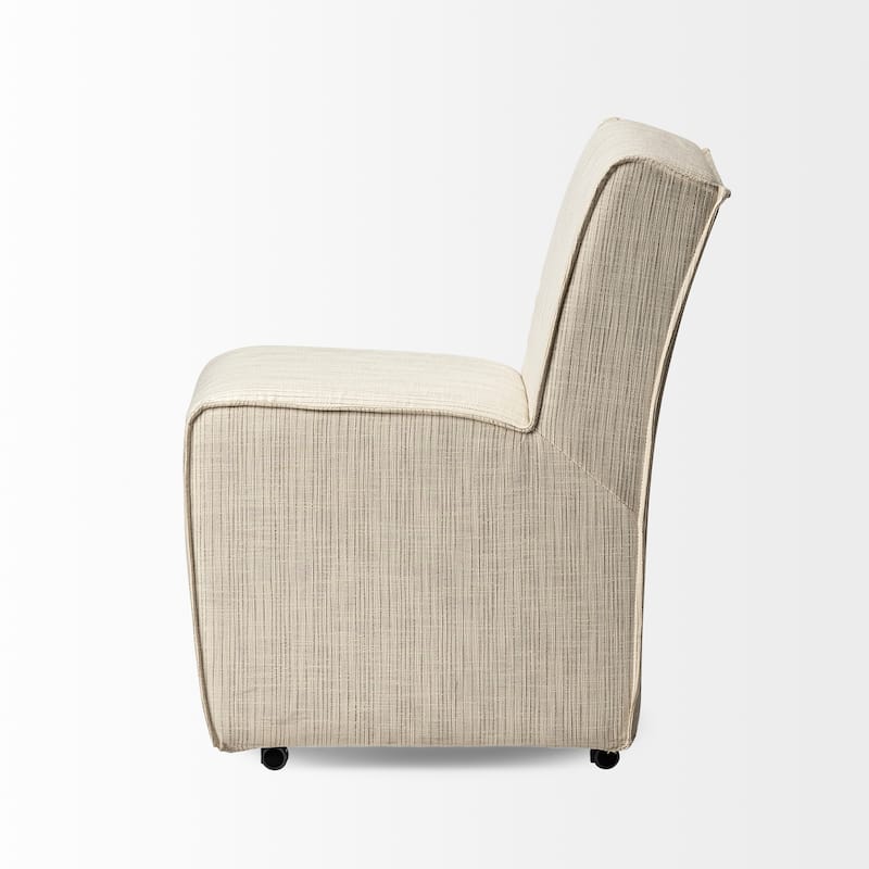 Damon Fully Upholstered Cream Fabric Dining Chair on Casters (Set of 2) - 20"W x 26"D x 32"H