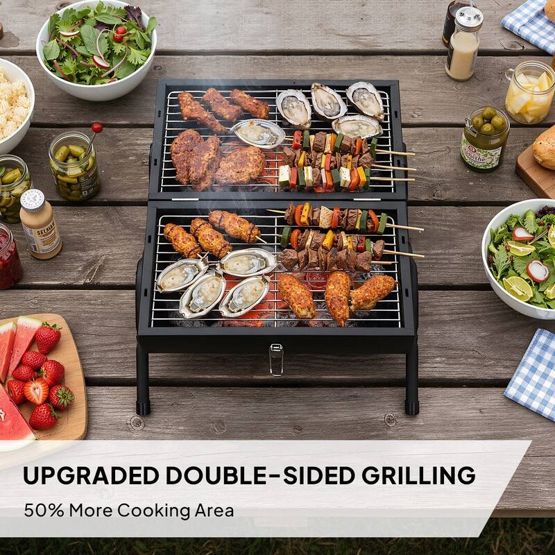 16.53 In. Portable Double-Sided Charcoal Grill In Black With Carry Bag - N/A