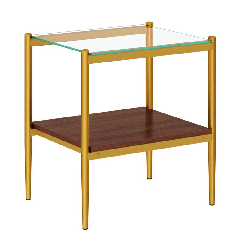 Set of 2 Rectangle End Table Tempered Glass Tabletop with MDF layer