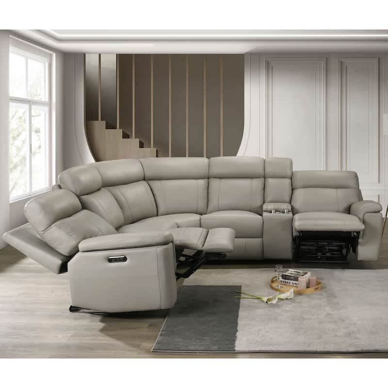 Furniture of America Joren Modern FSC Certified Leather Match Power Recline Sectional with Console and USB Port - Taupe