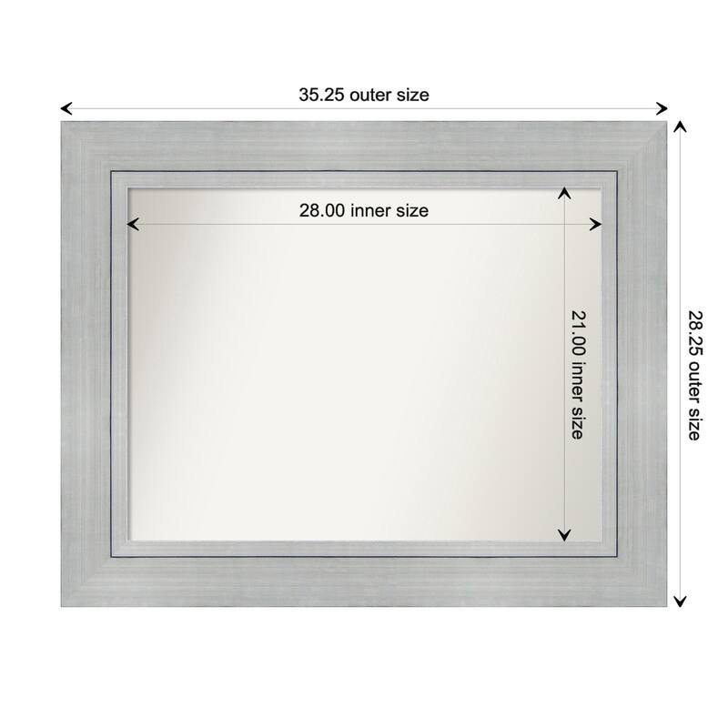 Romano Silver Framed Non-Beveled Custom Wall Mirror, Bathroom Vanity Mirror - Outer Size: 35.25 x 28.25