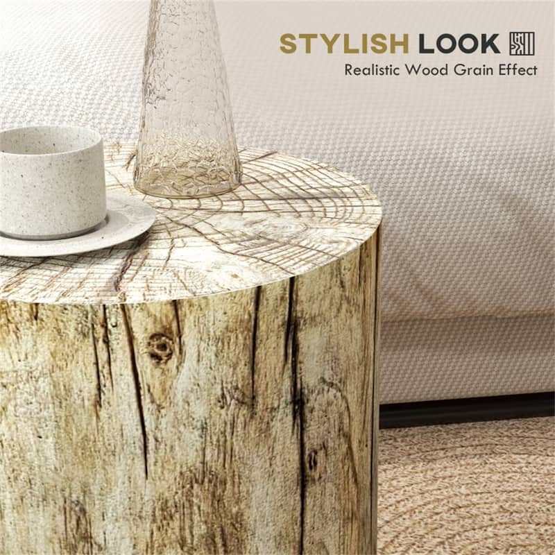 Multifunctional Tan Concrete Side Coffee Table with Round Top for Indoor or Outdoor Use - Dia. 14.6" x 16.9" H